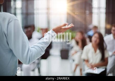 Pensive African American woman freelancer writes notes, planning working process Stock Photo