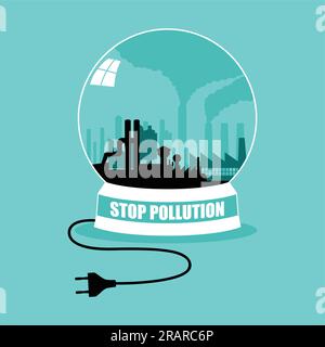 Factory in crystal ball, Stop pollution concept graphic Stock Vector