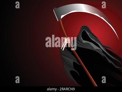 Graphic illustration of a grim reaper on dark background Stock Vector