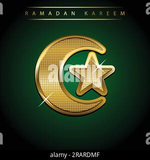 Graphic illustration of a crescent moon and a star. Islam, Islamic, Ramadan Kareem, Eid Mubarak theme Stock Vector
