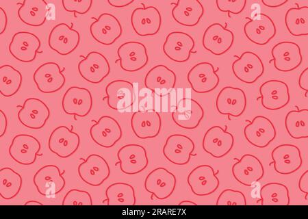 seamless fruits pattern with halves of red apples- vector illustration Stock Vector
