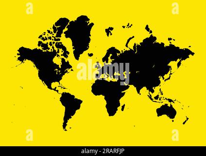 Graphic illustration of world map on yellow background, blank, vector, infographic, world map Stock Vector