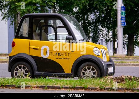 OSTRAVA, CZECH REPUBLIC - JUNE 21, 2023: Jiayuan Lingzu electric micro vehicle of Re-Volt (FutureVolt) car sharing company in Czech Republic Stock Photo