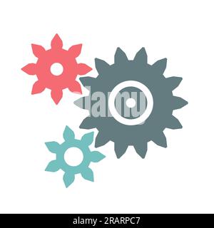 Gear engineering colorful icon. Three cogwheels vector flat design icon. Mechanical engineering vector. Stock Vector