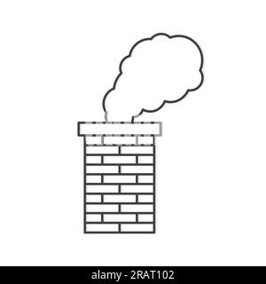 brick chimney outline with smoke, air pollution, winter heatring, carbon dioxide concept- vector illustration Stock Vector