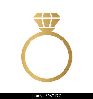 golden diamond engagement ring icon  - vector illustration Stock Vector