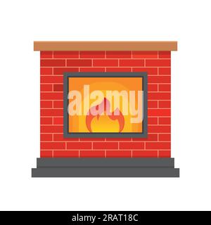 brick fireplace with fire- vector illustration Stock Vector