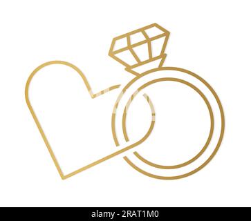 golden diamond engagement ring and heart icon  - vector illustration Stock Vector