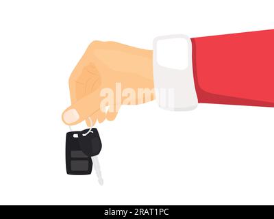 Santa Claus hand holding key car, concept of new car as a christmas present - vector illustration Stock Vector