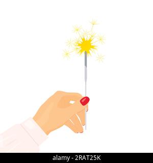 woman hand holding burning sparkle, celebration of Christmas, New Years Eve - vector illustration Stock Vector