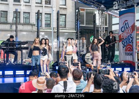 New York, USA. 05th July, 2023. K-POP South Korean all girl group perform during NBC Today concert sponsored by Citi on Rockefeller Plaza in New York on July 5, 2023. (Photo by Lev Radin/Sipa USA) Credit: Sipa USA/Alamy Live News Stock Photo