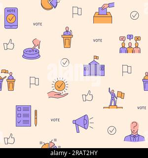 Politics and voting seamless pattern in line style. Elections, balloting, public speech and political debate. Vector illustration. Stock Vector