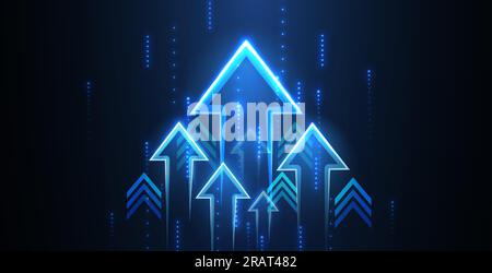 Up arrows on deep blue background space with one big arrow. Stock Vector