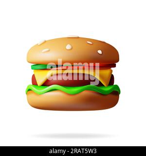 3D Tasty Burger Isolated on White. Stock Vector