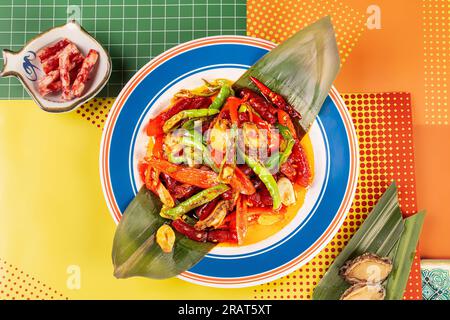 Stir fried Spicy Assorted seafood , Thai food style Stock Photo