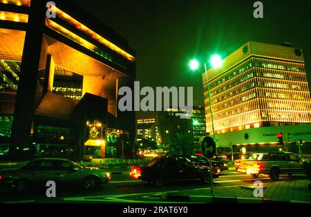 Kuwait City Kuwait Stock Exchange At Night Traffic Outside Stock Photo