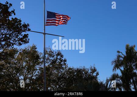 American flag on a blue sky background , Independence Day , July 4 Stock Photo