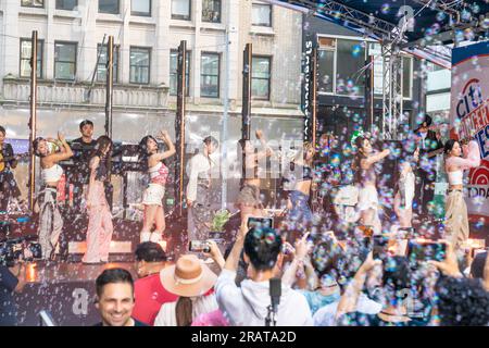 K-POP South Korean all girl group perform during NBC Today concert sponsored by Citi on Rockefeller Plaza in New York on July 5, 2023 Stock Photo