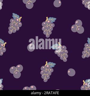 Grapes Fruit Pattern in Purple background Stock Vector