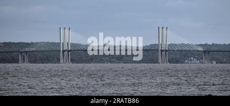 new tappan zee bridge (nyack to tarrytown, new york) suspension bridge across the hudson river (cuomo bridge) detail with bike lane Stock Photo