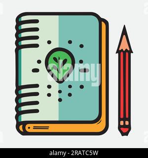 Lesson pencil notebook icon. Flat illustration of lesson pencil notebook vector icon. Stock Vector