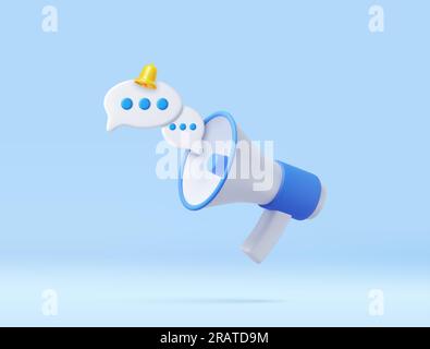 3D Cartoon Megaphone with Bell notification. Stock Vector