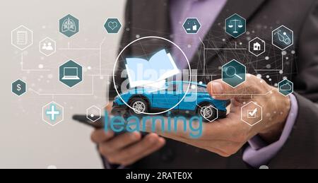 Man touching an online school concept on a touch screen with his ...