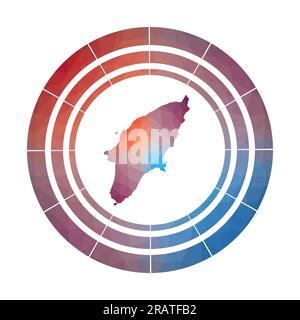 Rhodes badge. Bright gradient logo of island in low poly style. Multicolored Rhodes rounded sign with map in geometric style for your infographics. Stock Vector