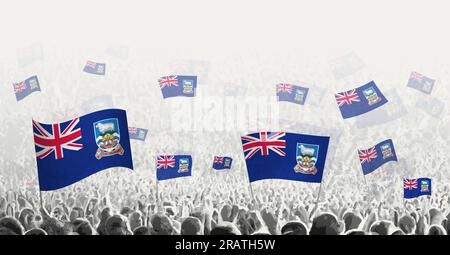 Abstract crowd with flag of Falkland Islands. Peoples protest, revolution, strike and demonstration with flag of Falkland Islands. Vector illustration Stock Vector