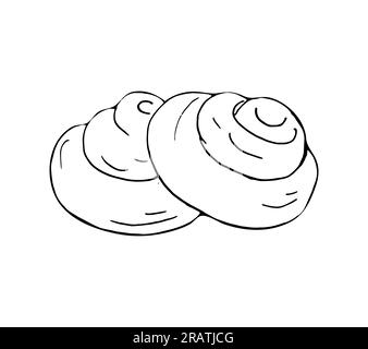 Cinnamon roll hand drawn illustration. Isolated sweet buns vector illustration on white background. Vector pastry illustration. Stock Vector