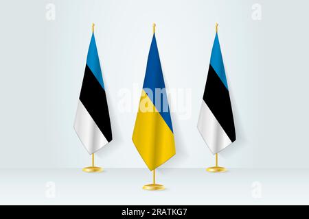 Meeting concept between Ukraine and Estonia. Flags on a flag stand. Stock Vector