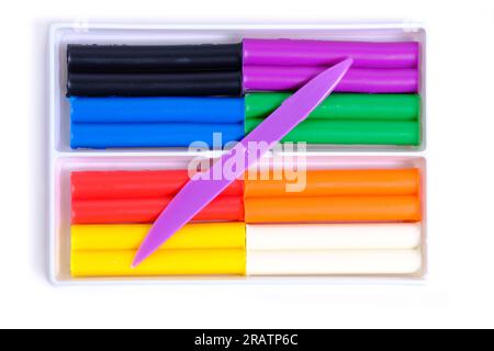 Childrens set of multi colored plasticine for modeling Stock Photo