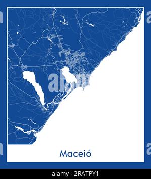 Maceio Brazil South America City map blue print vector illustration Stock Vector