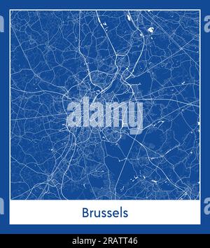 Brussels Belgium Europe City map blue print vector illustration Stock Vector