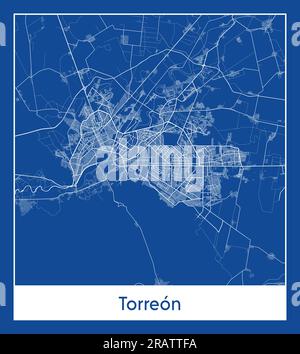 Torreon Mexico North America City map blue print vector illustration Stock Vector