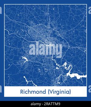 Richmond Virginia United States North America City map blue print vector illustration Stock Vector