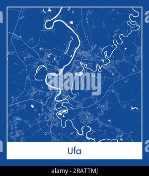 Ufa Russia Europe City map blue print vector illustration Stock Vector