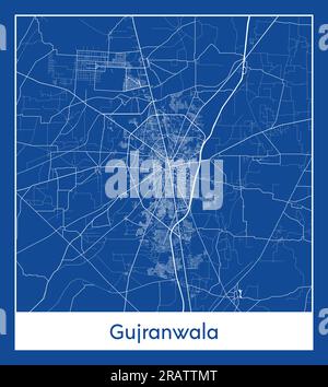 Gujranwala Pakistan Asia City map blue print vector illustration Stock Vector