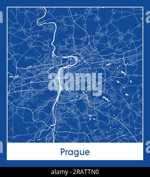 Prague Czech Republic Europe City map blue print vector illustration Stock Vector