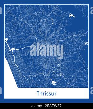 Thrissur India Asia City map blue print vector illustration Stock Vector