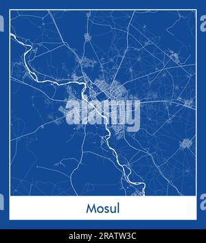 Mosul Iraq Asia City map blue print vector illustration Stock Vector