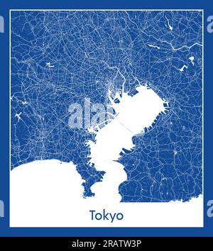 Sendai Japan Asia City map blue print vector illustration Stock Vector