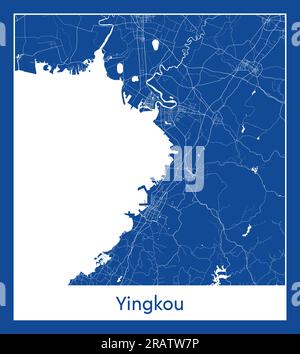 Yingkou China Asia City map blue print vector illustration Stock Vector