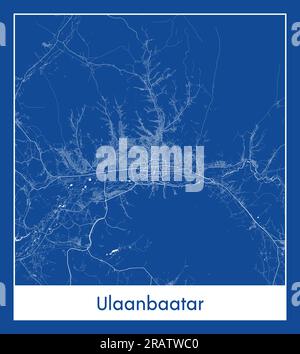 Ulaanbaatar Mongolia Asia City map blue print vector illustration Stock Vector