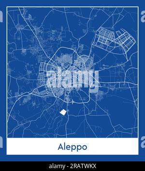 Aleppo Syria Asia City map blue print vector illustration Stock Vector