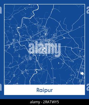 Raipur India Asia City map blue print vector illustration Stock Vector