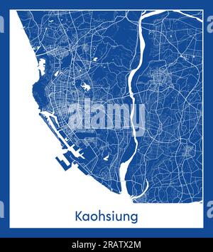 Kaohsiung China Asia City map blue print vector illustration Stock Vector