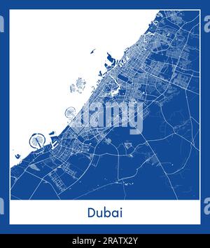 Dubai United Arab Emirates Asia City map blue print vector illustration Stock Vector