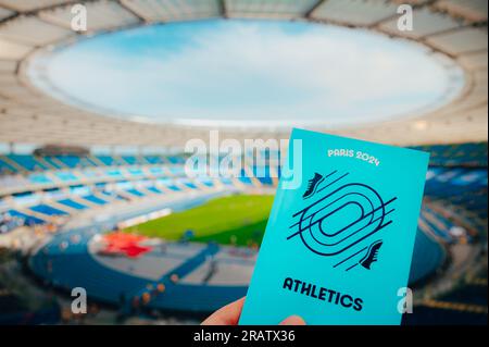 PARIS, FRANCE, JULY 7, 2023: Icon of Summer olympic Games Paris 2024 ...