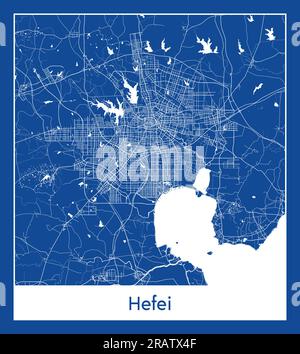 Hefei China Asia City map blue print vector illustration Stock Vector